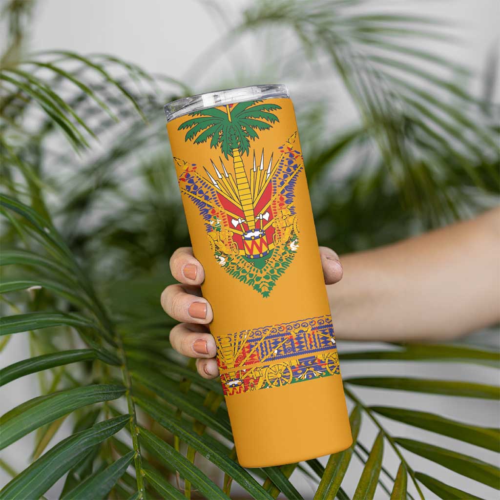 Haiti Flag Traditional Dashiki Skinny Tumbler Yellow Color