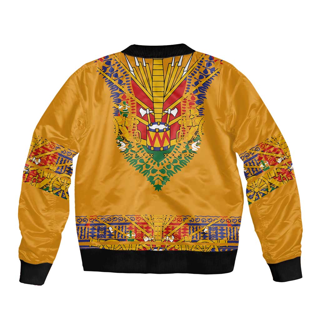 Haiti Flag Traditional Dashiki Sleeve Zip Bomber Jacket Yellow Color
