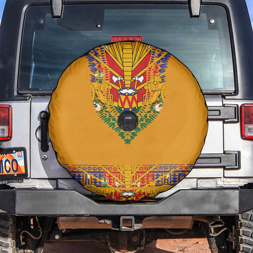 Haiti Flag Traditional Dashiki Spare Tire Cover Yellow Color