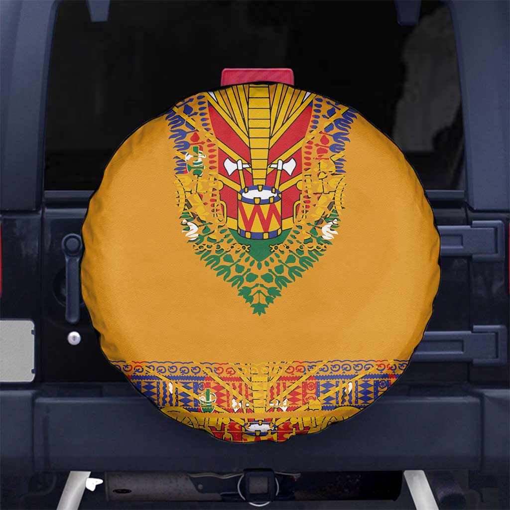 Haiti Flag Traditional Dashiki Spare Tire Cover Yellow Color