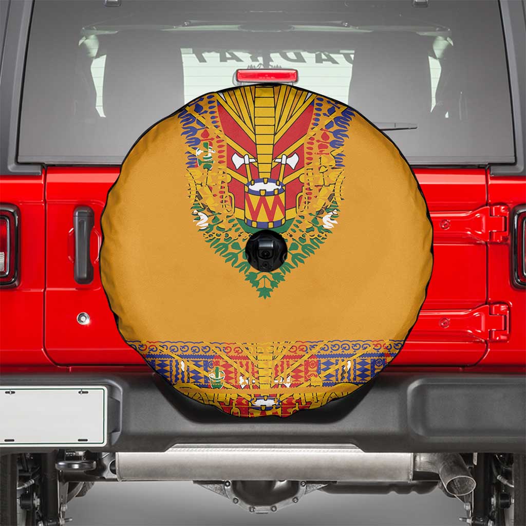 Haiti Flag Traditional Dashiki Spare Tire Cover Yellow Color