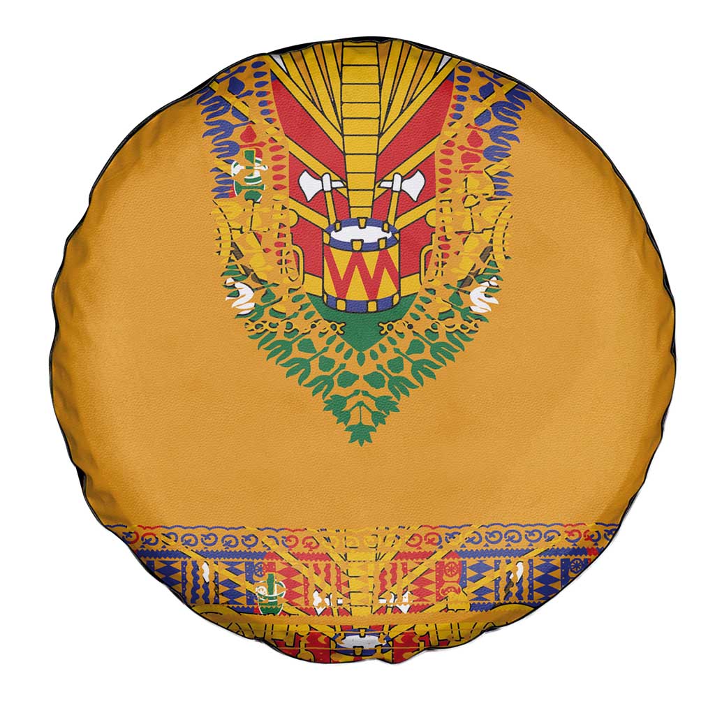Haiti Flag Traditional Dashiki Spare Tire Cover Yellow Color