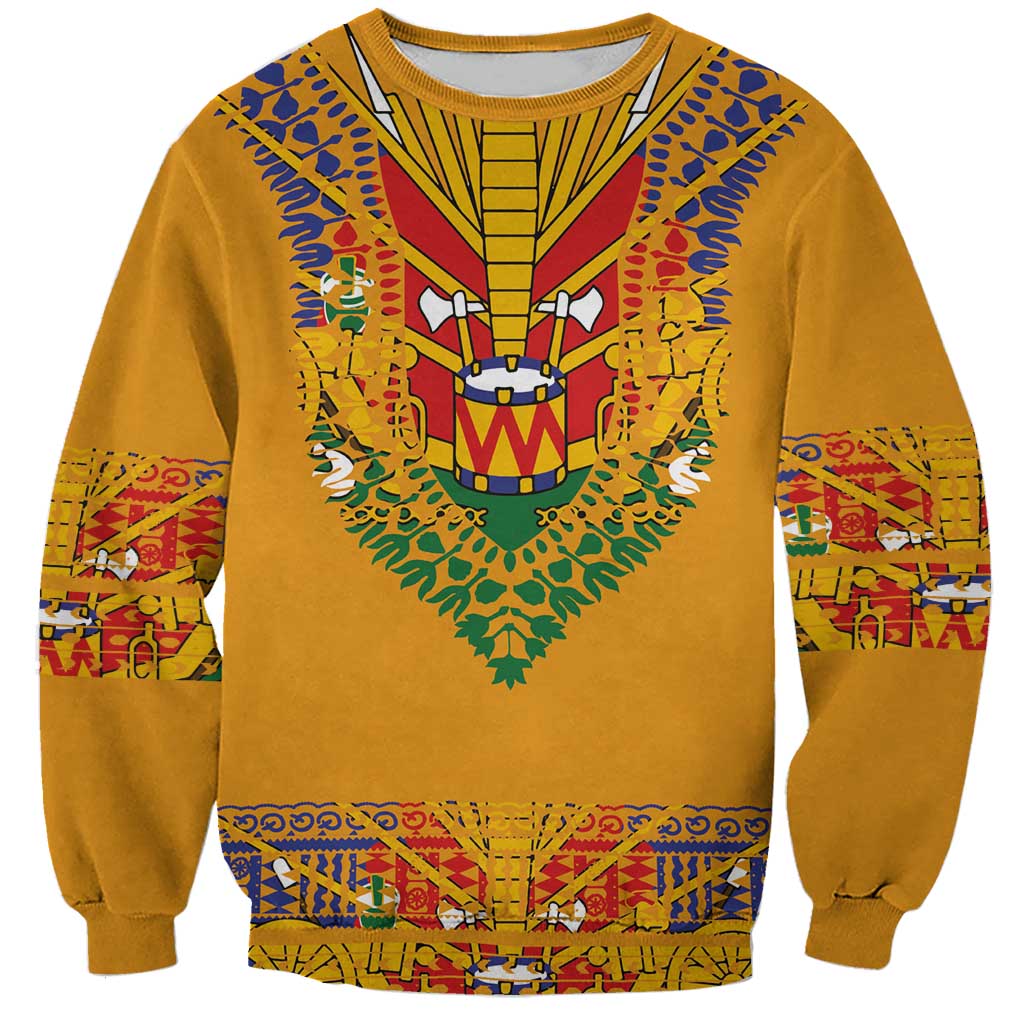 Haiti Flag Traditional Dashiki Sweatshirt Yellow Color
