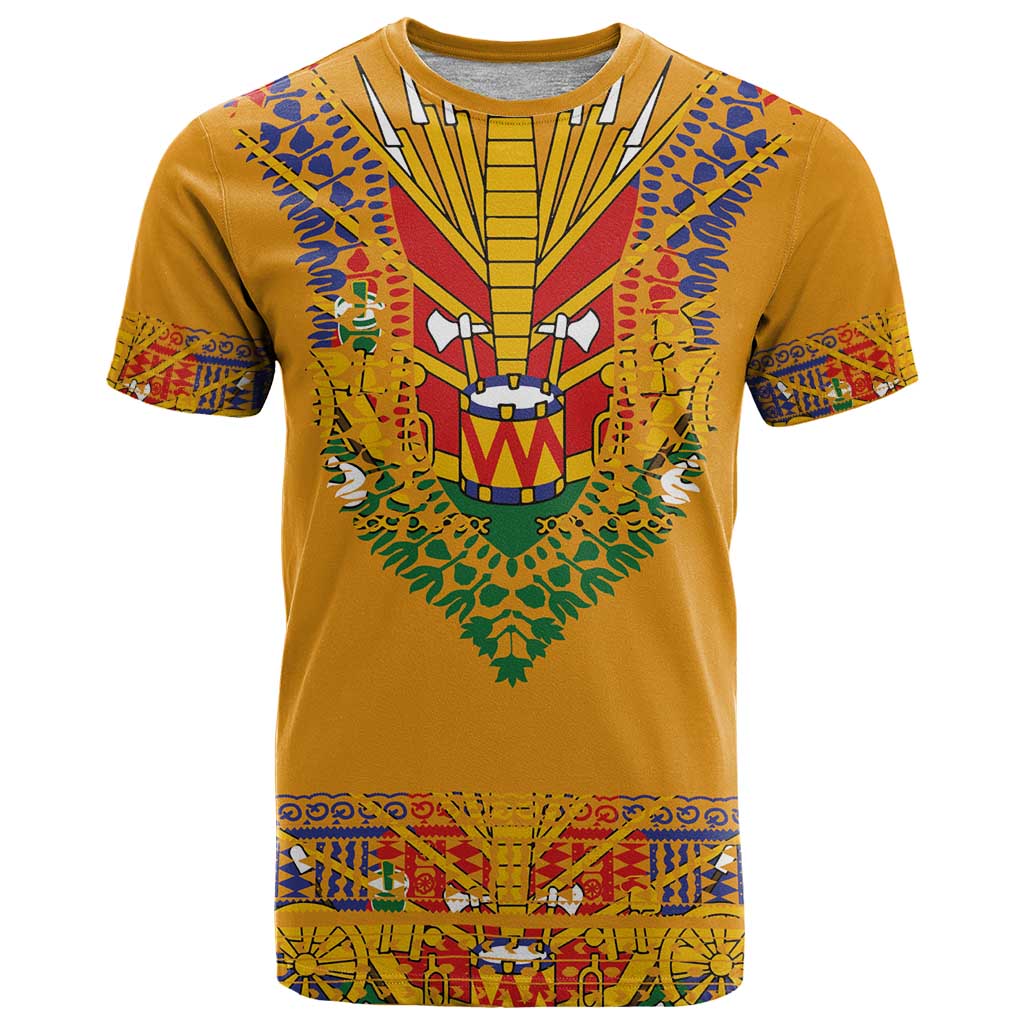 Haiti Flag Traditional Dashiki T Shirt Yellow Color