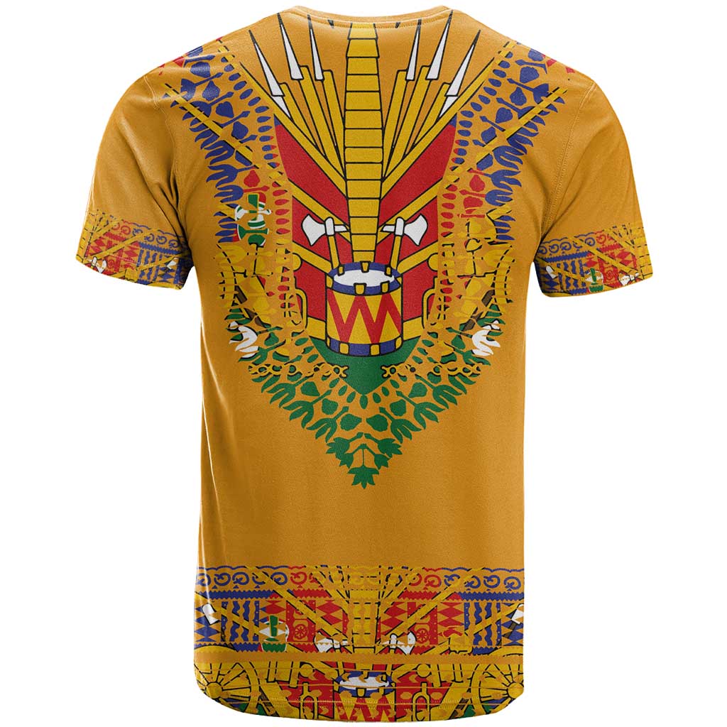 Haiti Flag Traditional Dashiki T Shirt Yellow Color