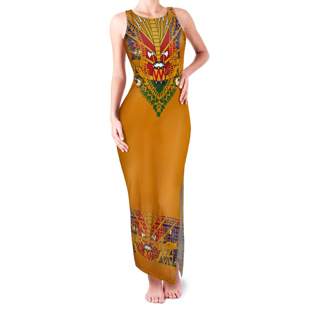 Haiti Flag Traditional Dashiki Tank Maxi Dress Yellow Color