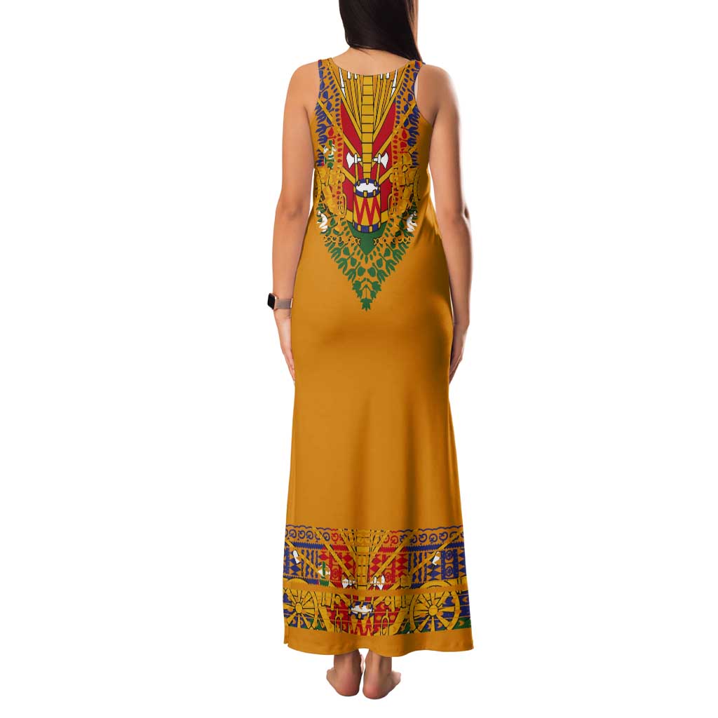 Haiti Flag Traditional Dashiki Tank Maxi Dress Yellow Color