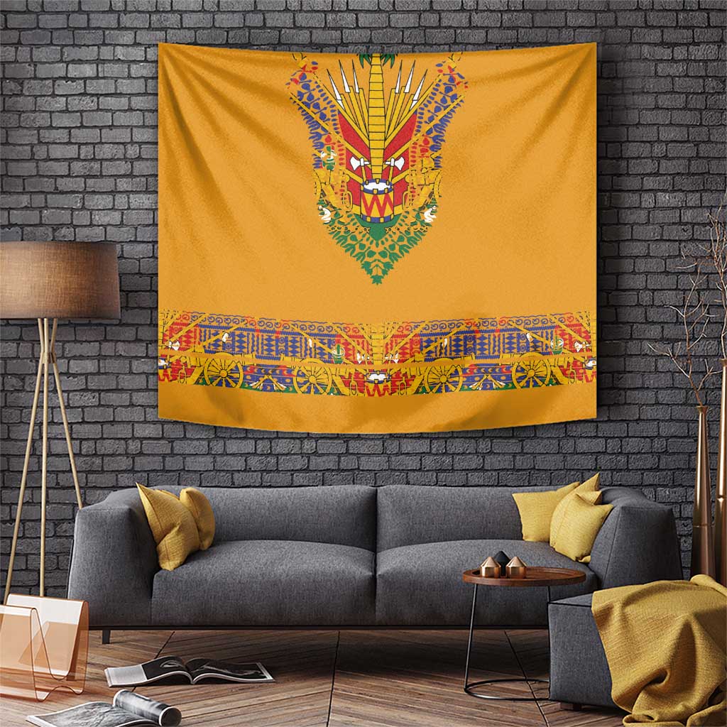 Haiti Flag Traditional Dashiki Tapestry Yellow Color