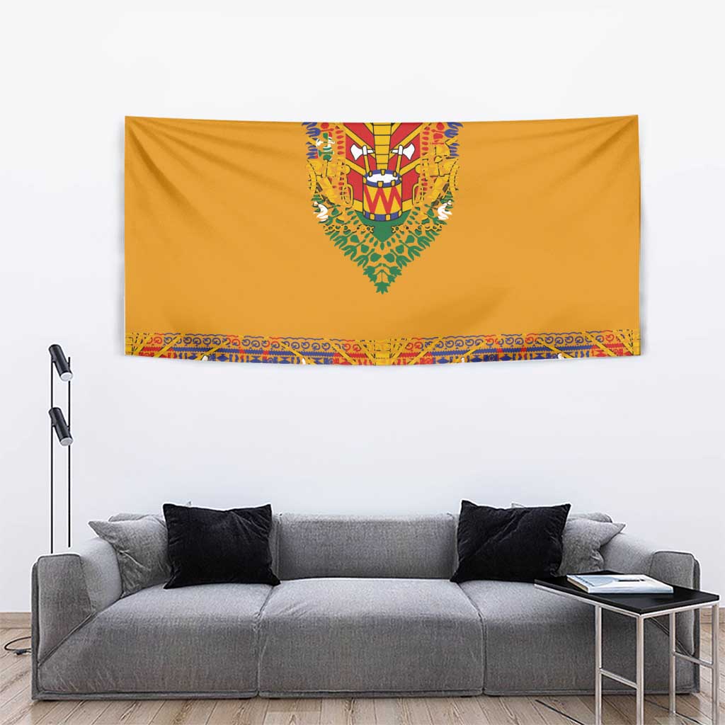 Haiti Flag Traditional Dashiki Tapestry Yellow Color