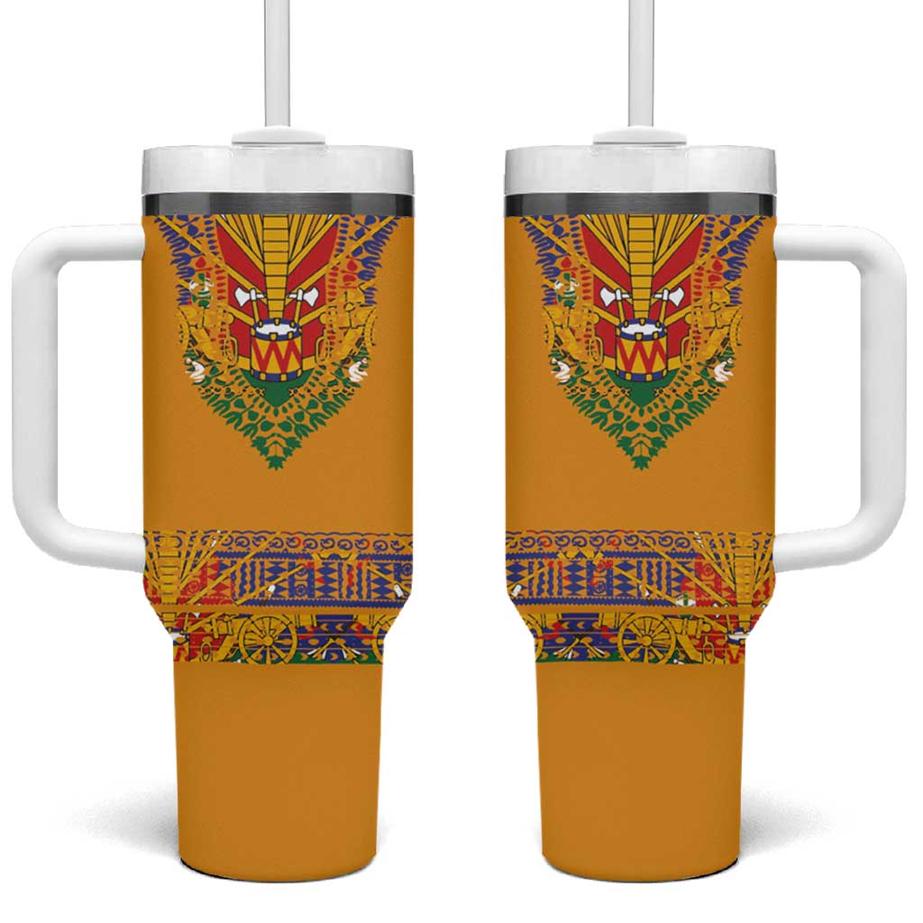 Haiti Flag Traditional Dashiki Tumbler With Handle Yellow Color