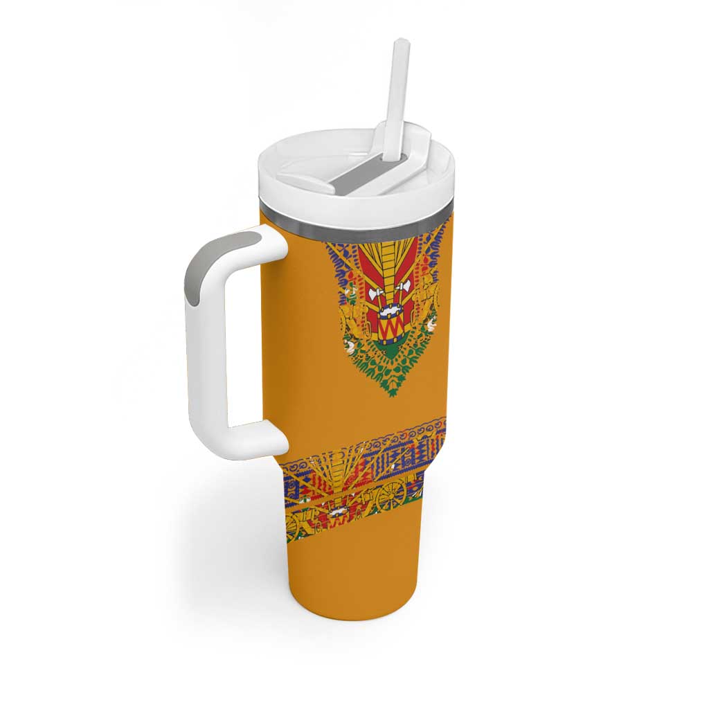 Haiti Flag Traditional Dashiki Tumbler With Handle Yellow Color
