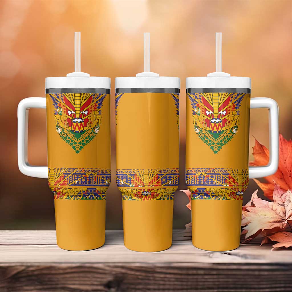 Haiti Flag Traditional Dashiki Tumbler With Handle Yellow Color