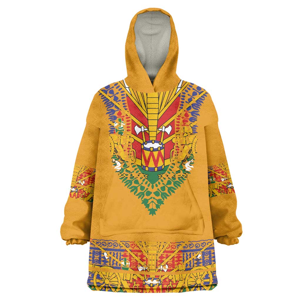 Haiti Flag Traditional Dashiki Wearable Blanket Hoodie Yellow Color
