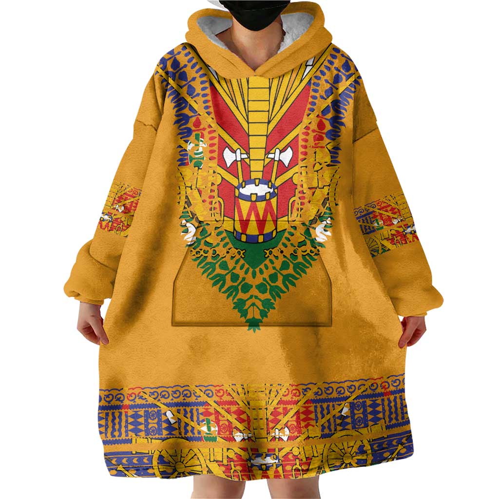 Haiti Flag Traditional Dashiki Wearable Blanket Hoodie Yellow Color