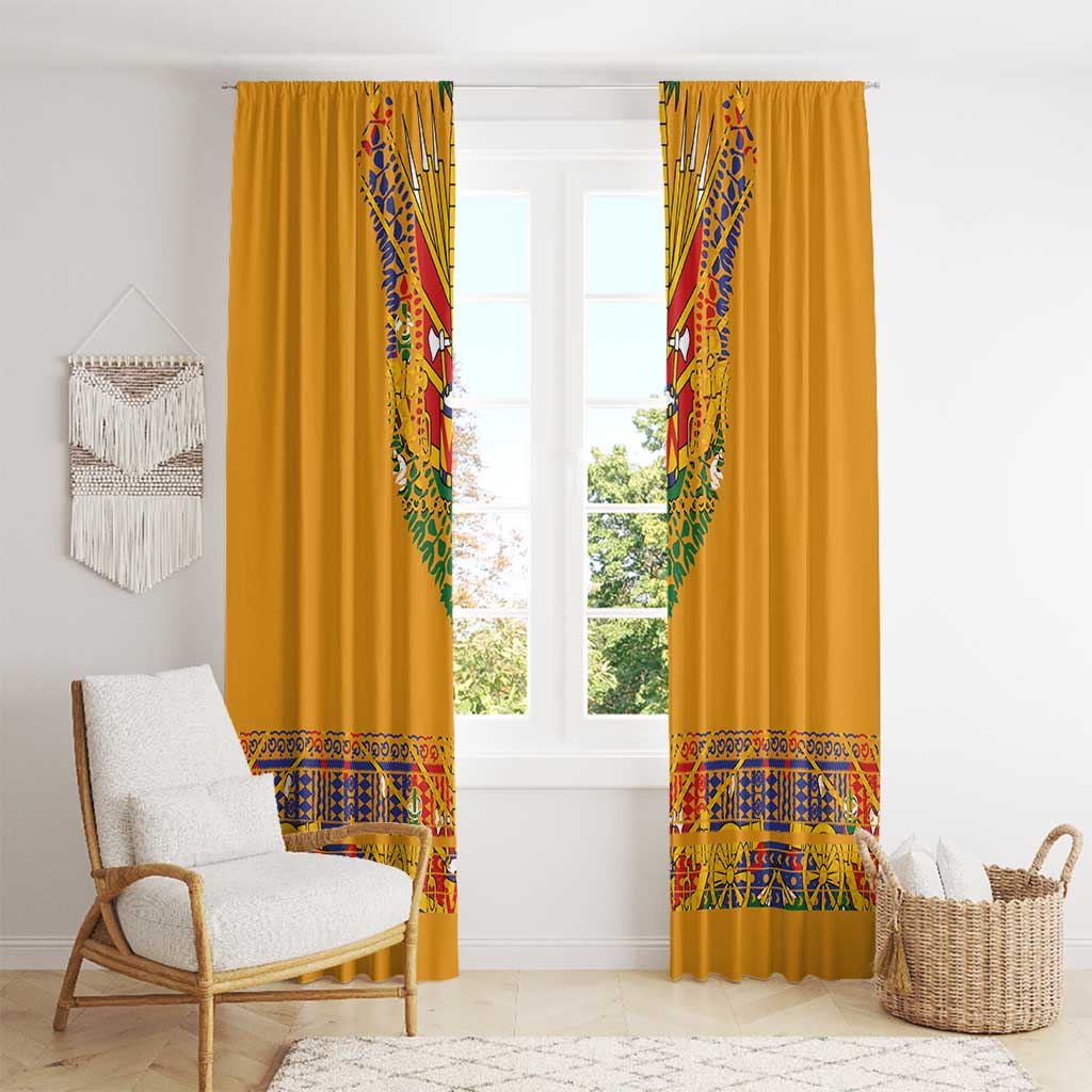 Haiti Flag Traditional Dashiki Window Curtain Yellow Color