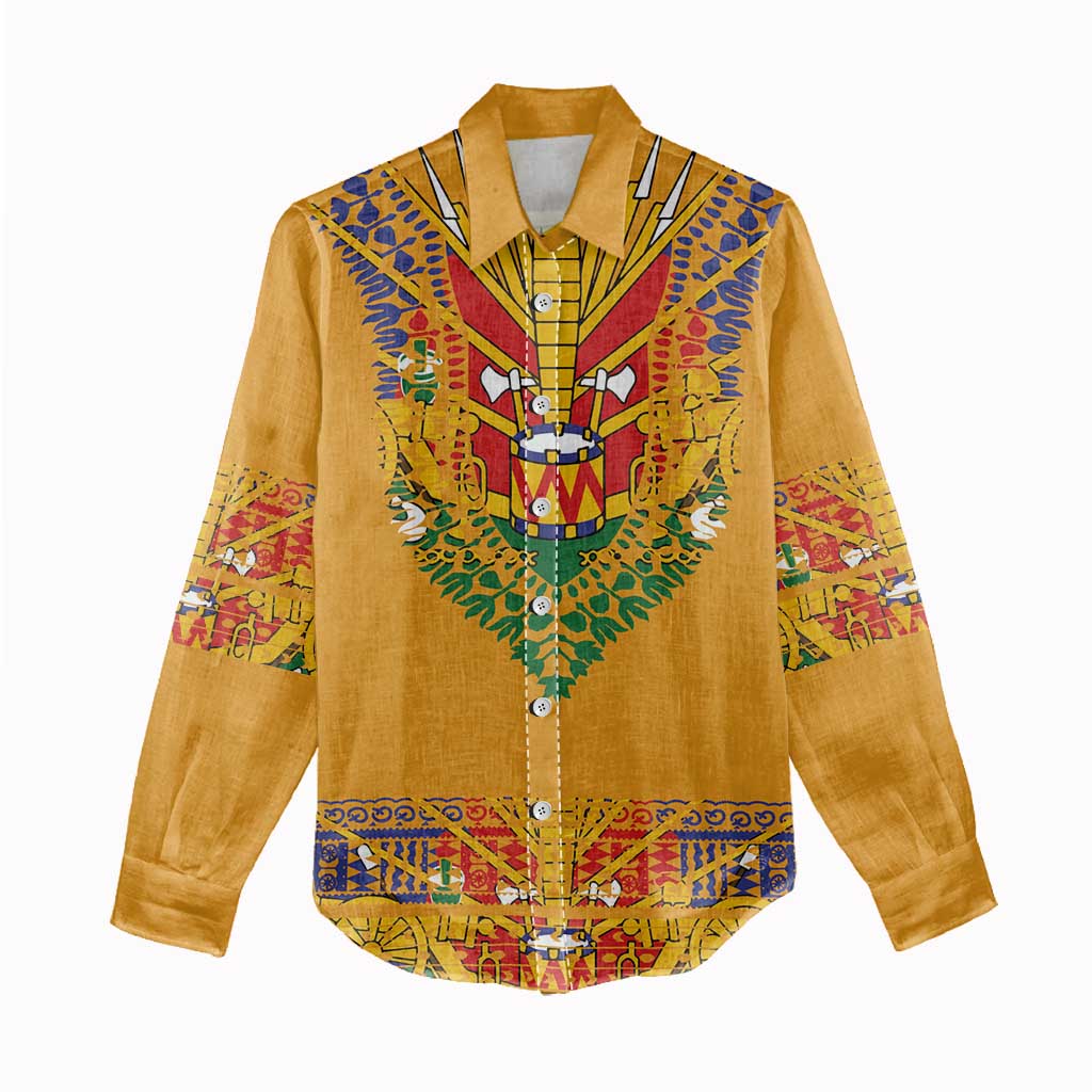 Haiti Flag Traditional Dashiki Women Casual Shirt Yellow Color