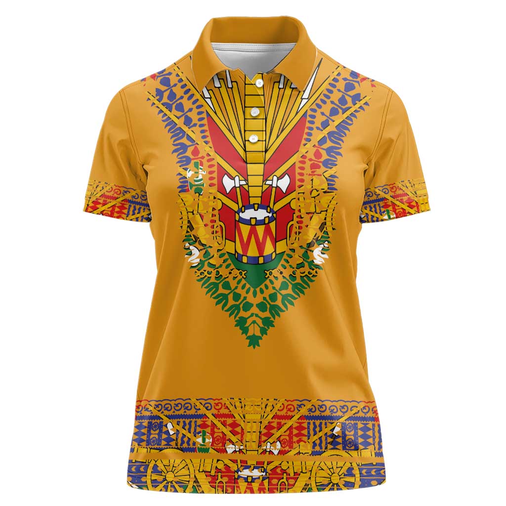 Haiti Flag Traditional Dashiki Women Polo Shirt Yellow Color