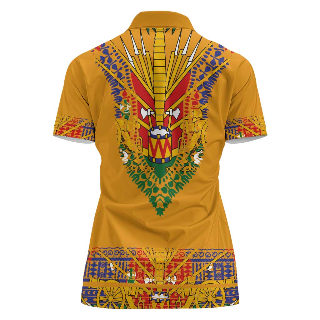Haiti Flag Traditional Dashiki Women Polo Shirt Yellow Color