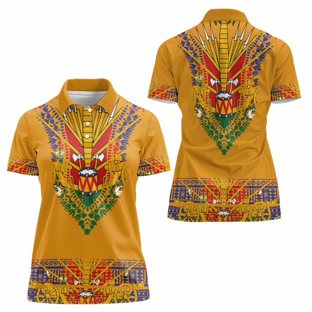 Haiti Flag Traditional Dashiki Women Polo Shirt Yellow Color