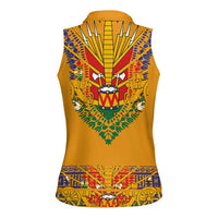 Haiti Flag Traditional Dashiki Women Sleeveless Polo Shirt Yellow Color