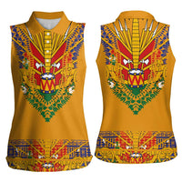 Haiti Flag Traditional Dashiki Women Sleeveless Polo Shirt Yellow Color