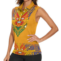 Haiti Flag Traditional Dashiki Women Sleeveless Polo Shirt Yellow Color