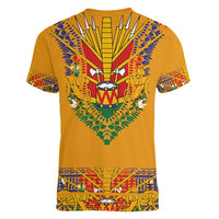 Haiti Flag Traditional Dashiki Women V-Neck T-Shirt Yellow Color