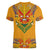 Haiti Flag Traditional Dashiki Women V-Neck T-Shirt Yellow Color