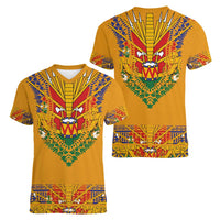 Haiti Flag Traditional Dashiki Women V-Neck T-Shirt Yellow Color
