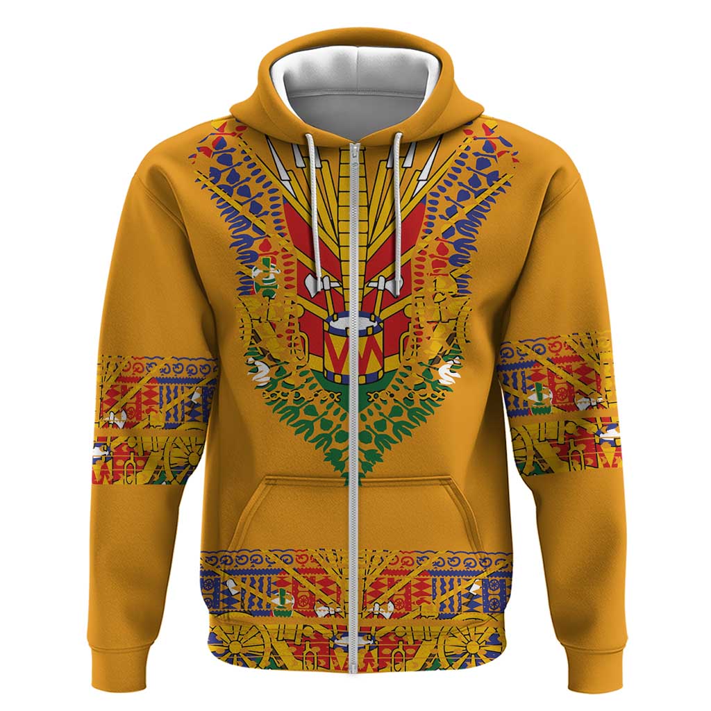 Haiti Flag Traditional Dashiki Zip Hoodie Yellow Color