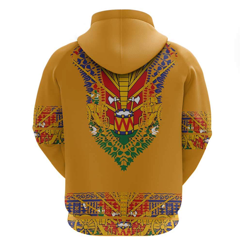 Haiti Flag Traditional Dashiki Zip Hoodie Yellow Color