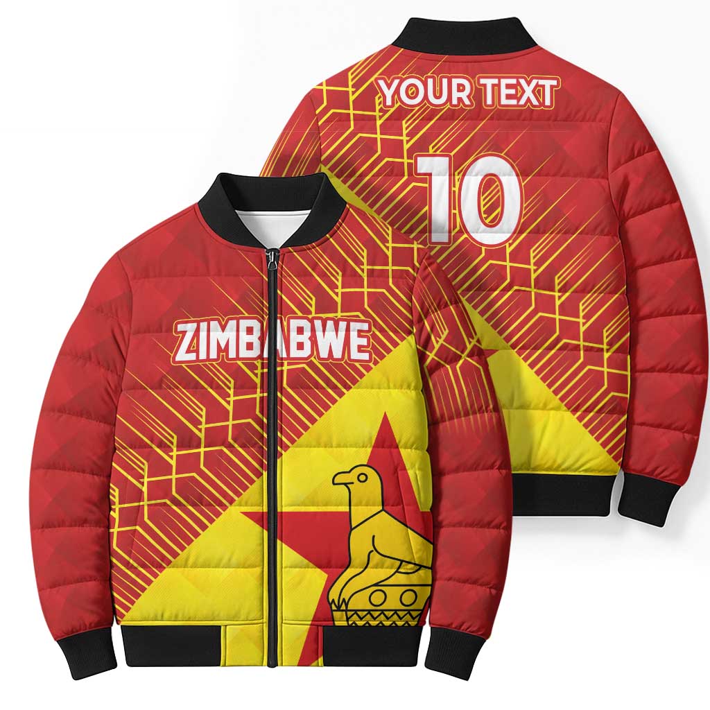 Custom Zimbabwe Cricket Bomber Puffer Jacket Flame Warriors Zimbabwe Spirit - Wonder Print Shop