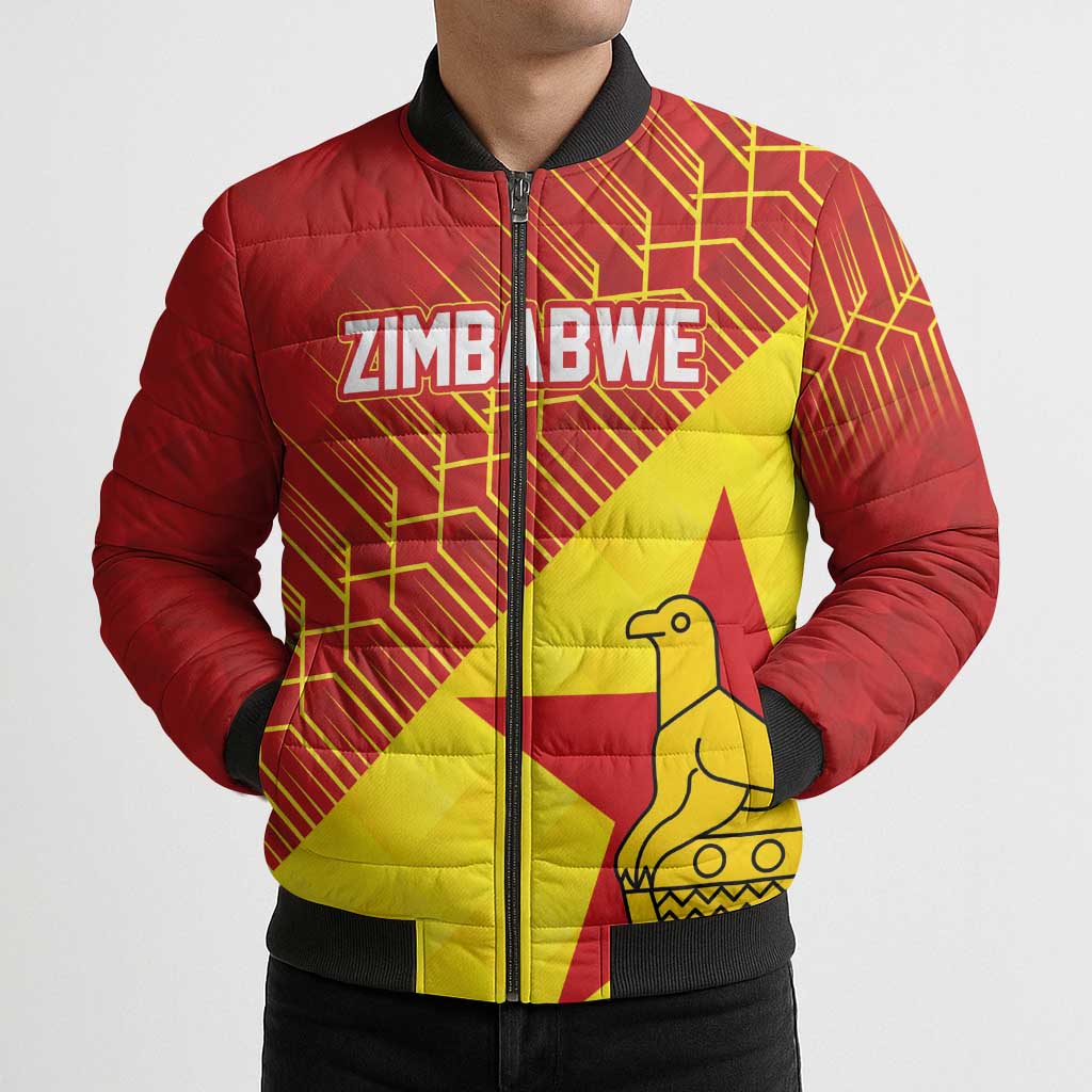 Custom Zimbabwe Cricket Bomber Puffer Jacket Flame Warriors Zimbabwe Spirit - Wonder Print Shop