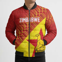 Custom Zimbabwe Cricket Bomber Puffer Jacket Flame Warriors Zimbabwe Spirit - Wonder Print Shop