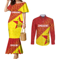 Custom Zimbabwe Cricket Couples Matching Mermaid Dress and Long Sleeve Button Shirt Flame Warriors Zimbabwe Spirit - Wonder Print Shop