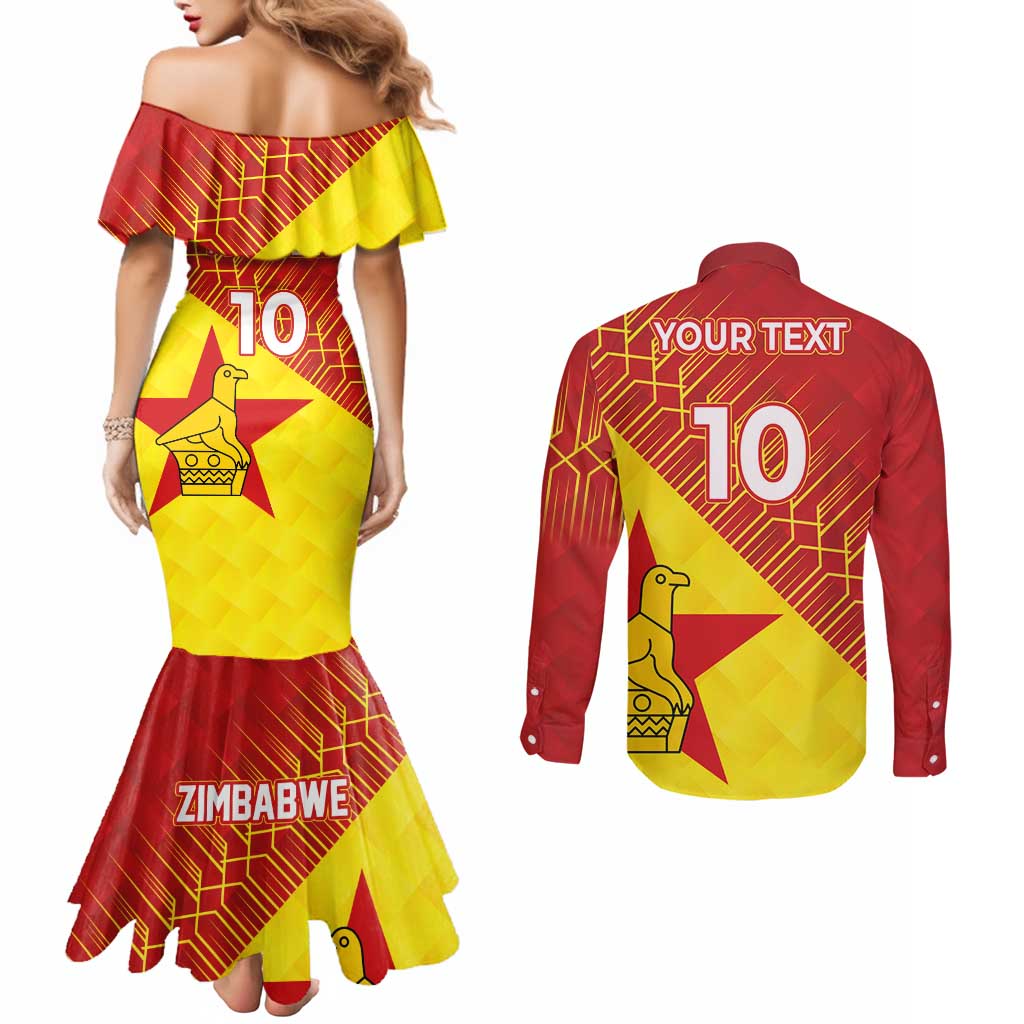 Custom Zimbabwe Cricket Couples Matching Mermaid Dress and Long Sleeve Button Shirt Flame Warriors Zimbabwe Spirit - Wonder Print Shop