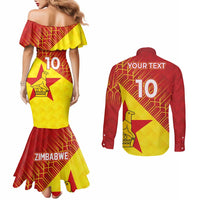 Custom Zimbabwe Cricket Couples Matching Mermaid Dress and Long Sleeve Button Shirt Flame Warriors Zimbabwe Spirit - Wonder Print Shop