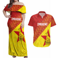 Custom Zimbabwe Cricket Couples Matching Off Shoulder Maxi Dress and Hawaiian Shirt Flame Warriors Zimbabwe Spirit - Wonder Print Shop