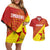Custom Zimbabwe Cricket Couples Matching Off Shoulder Short Dress and Hawaiian Shirt Flame Warriors Zimbabwe Spirit - Wonder Print Shop