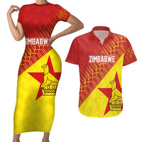 Custom Zimbabwe Cricket Couples Matching Short Sleeve Bodycon Dress and Hawaiian Shirt Flame Warriors Zimbabwe Spirit - Wonder Print Shop