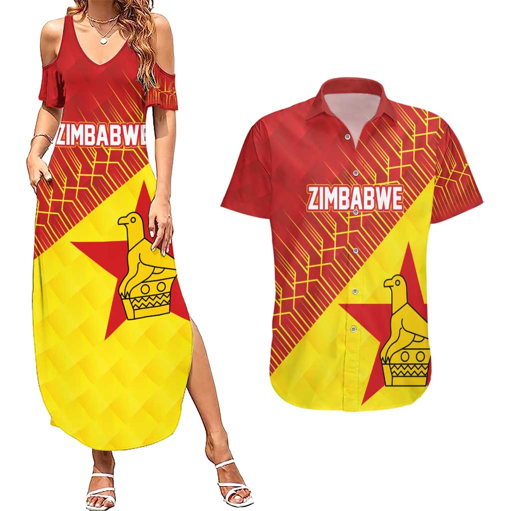 Custom Zimbabwe Cricket Couples Matching Summer Maxi Dress and Hawaiian Shirt Flame Warriors Zimbabwe Spirit - Wonder Print Shop
