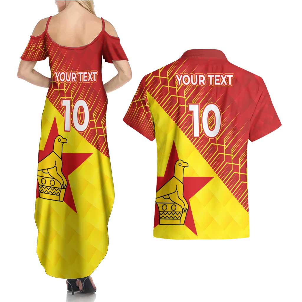 Custom Zimbabwe Cricket Couples Matching Summer Maxi Dress and Hawaiian Shirt Flame Warriors Zimbabwe Spirit - Wonder Print Shop