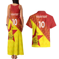Custom Zimbabwe Cricket Couples Matching Tank Maxi Dress and Hawaiian Shirt Flame Warriors Zimbabwe Spirit - Wonder Print Shop