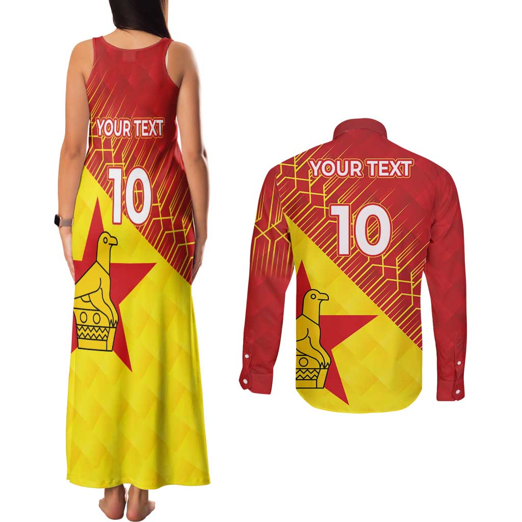 Custom Zimbabwe Cricket Couples Matching Tank Maxi Dress and Long Sleeve Button Shirt Flame Warriors Zimbabwe Spirit - Wonder Print Shop