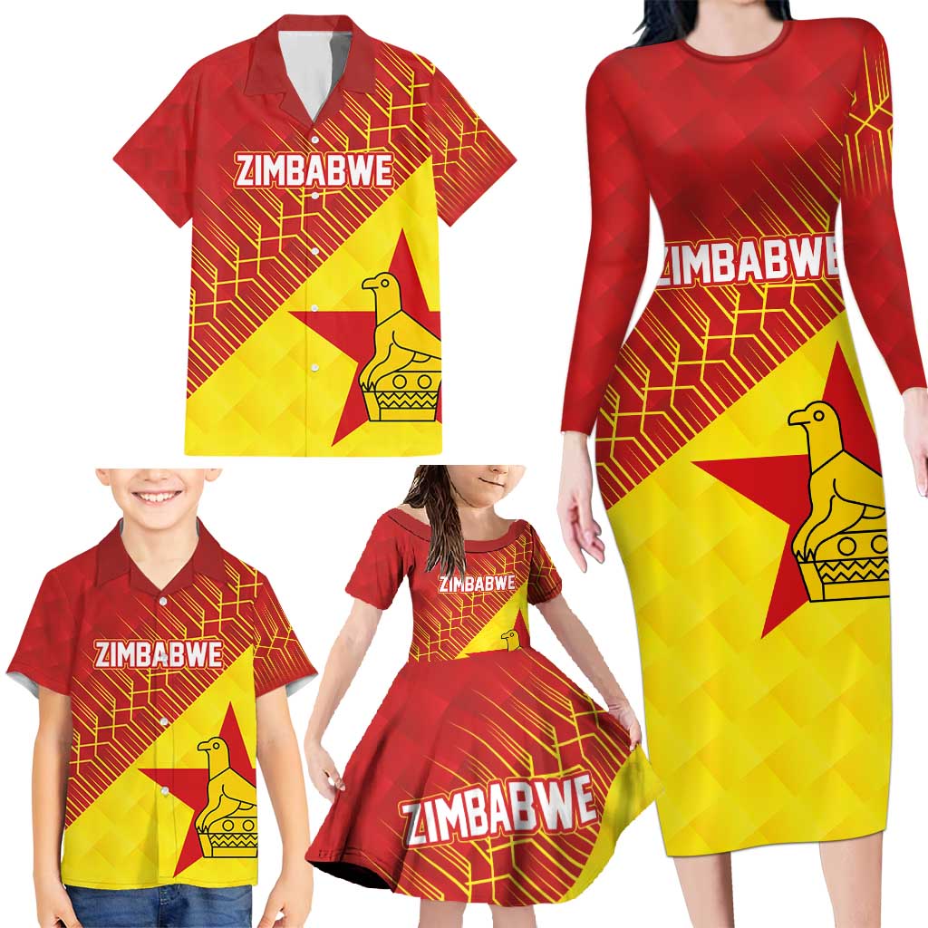 Custom Zimbabwe Cricket Family Matching Long Sleeve Bodycon Dress and Hawaiian Shirt Flame Warriors Zimbabwe Spirit - Wonder Print Shop