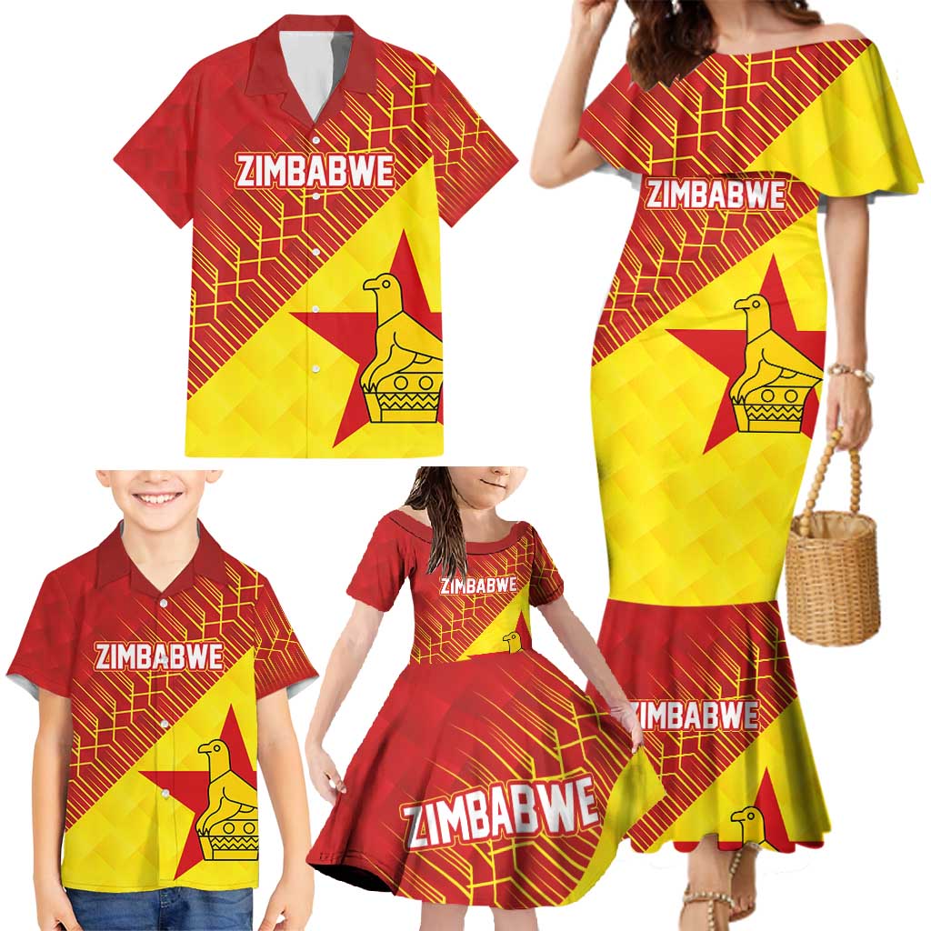 Custom Zimbabwe Cricket Family Matching Mermaid Dress and Hawaiian Shirt Flame Warriors Zimbabwe Spirit - Wonder Print Shop