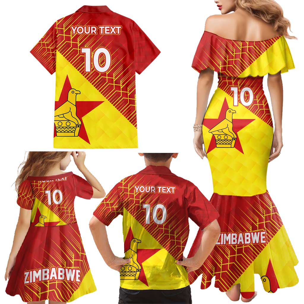 Custom Zimbabwe Cricket Family Matching Mermaid Dress and Hawaiian Shirt Flame Warriors Zimbabwe Spirit - Wonder Print Shop