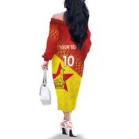 Custom Zimbabwe Cricket Family Matching Off The Shoulder Long Sleeve Dress and Hawaiian Shirt Flame Warriors Zimbabwe Spirit - Wonder Print Shop