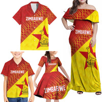 Custom Zimbabwe Cricket Family Matching Off Shoulder Maxi Dress and Hawaiian Shirt Flame Warriors Zimbabwe Spirit - Wonder Print Shop