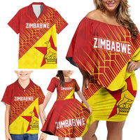 Custom Zimbabwe Cricket Family Matching Off Shoulder Short Dress and Hawaiian Shirt Flame Warriors Zimbabwe Spirit - Wonder Print Shop